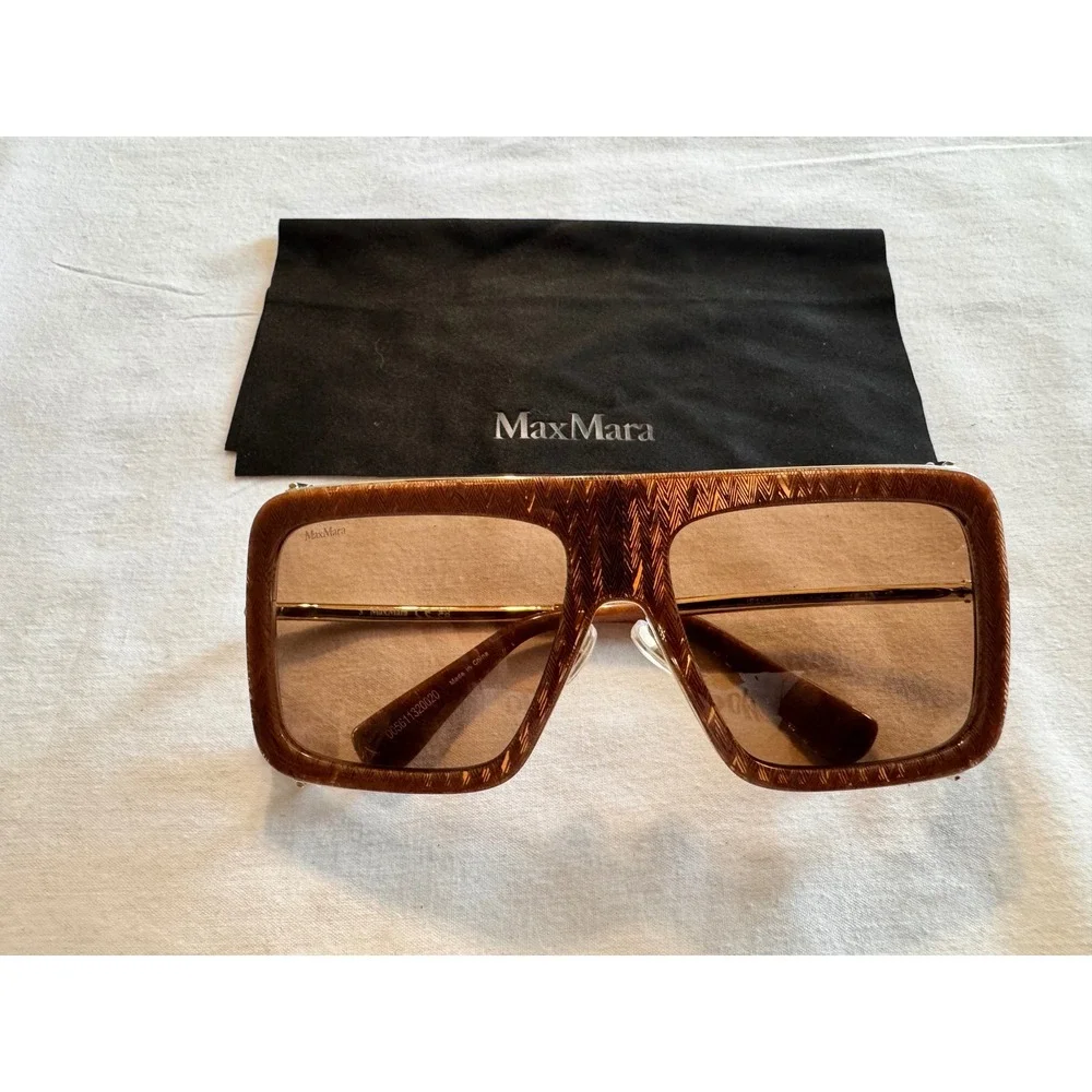 Max‎ Mara Jean MM0119 Brown Chevron Textured Oversized Square Sunglasses Womens